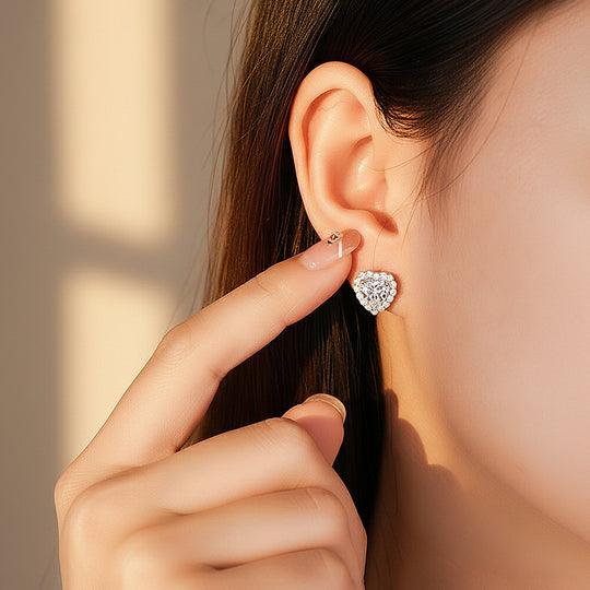 Heart Halo Stud Earrings | Moissanite | 925 Sterling Silver | Prm8162 - Earrings | Singapore Jewellery, Wedding Rings &amp; Gifts | Same Day Delivery | Tiara.com.sg
