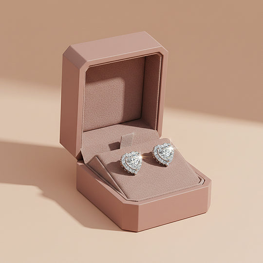 Heart Halo Stud Earrings | Moissanite | 925 Sterling Silver | Prm8162 - Earrings | Singapore Jewellery, Wedding Rings &amp; Gifts | Same Day Delivery | Tiara.com.sg