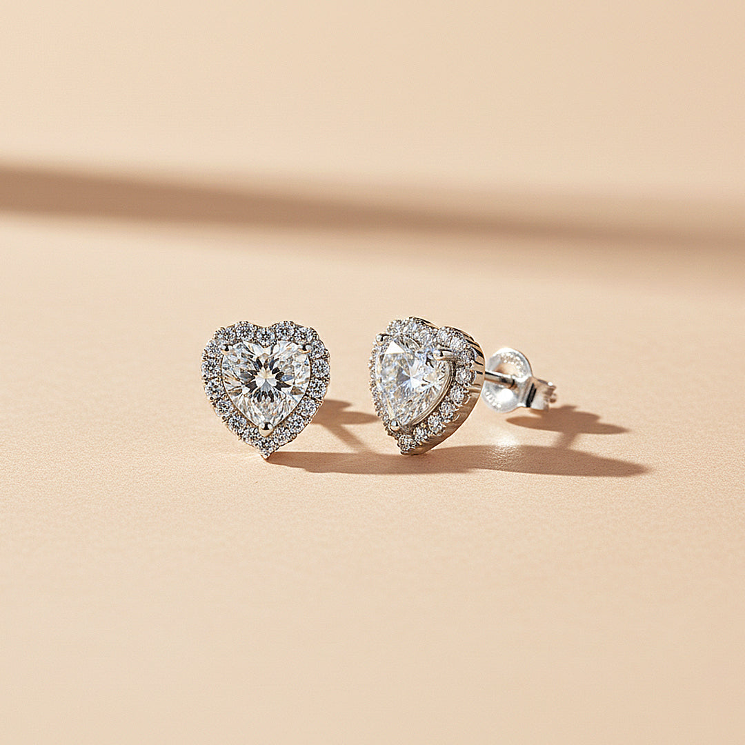 Heart Halo Stud Earrings | Moissanite | 925 Sterling Silver | Prm8162 - Earrings | Singapore Jewellery, Wedding Rings &amp; Gifts | Same Day Delivery | Tiara.com.sg