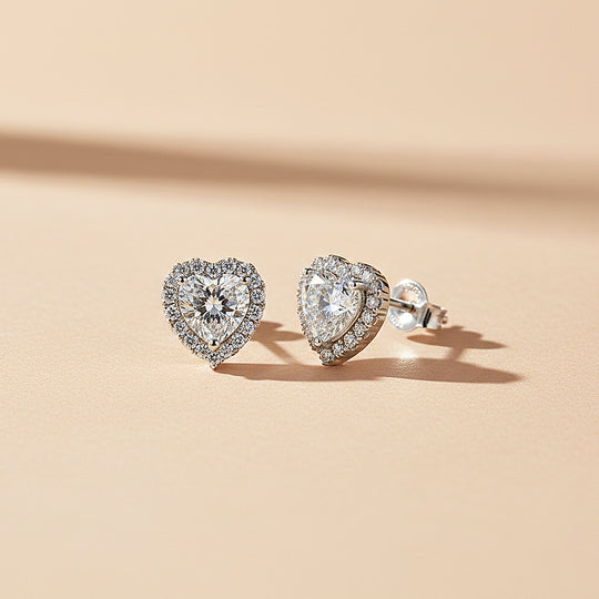 Heart Halo Stud Earrings | Moissanite | 925 Sterling Silver | Prm8162 - Earrings | Singapore Jewellery, Wedding Rings &amp; Gifts | Same Day Delivery | Tiara.com.sg