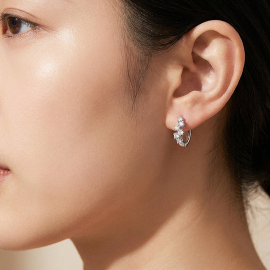 Moissanite Cluster Hoop Earrings | 925 Sterling Silver | PRM8163