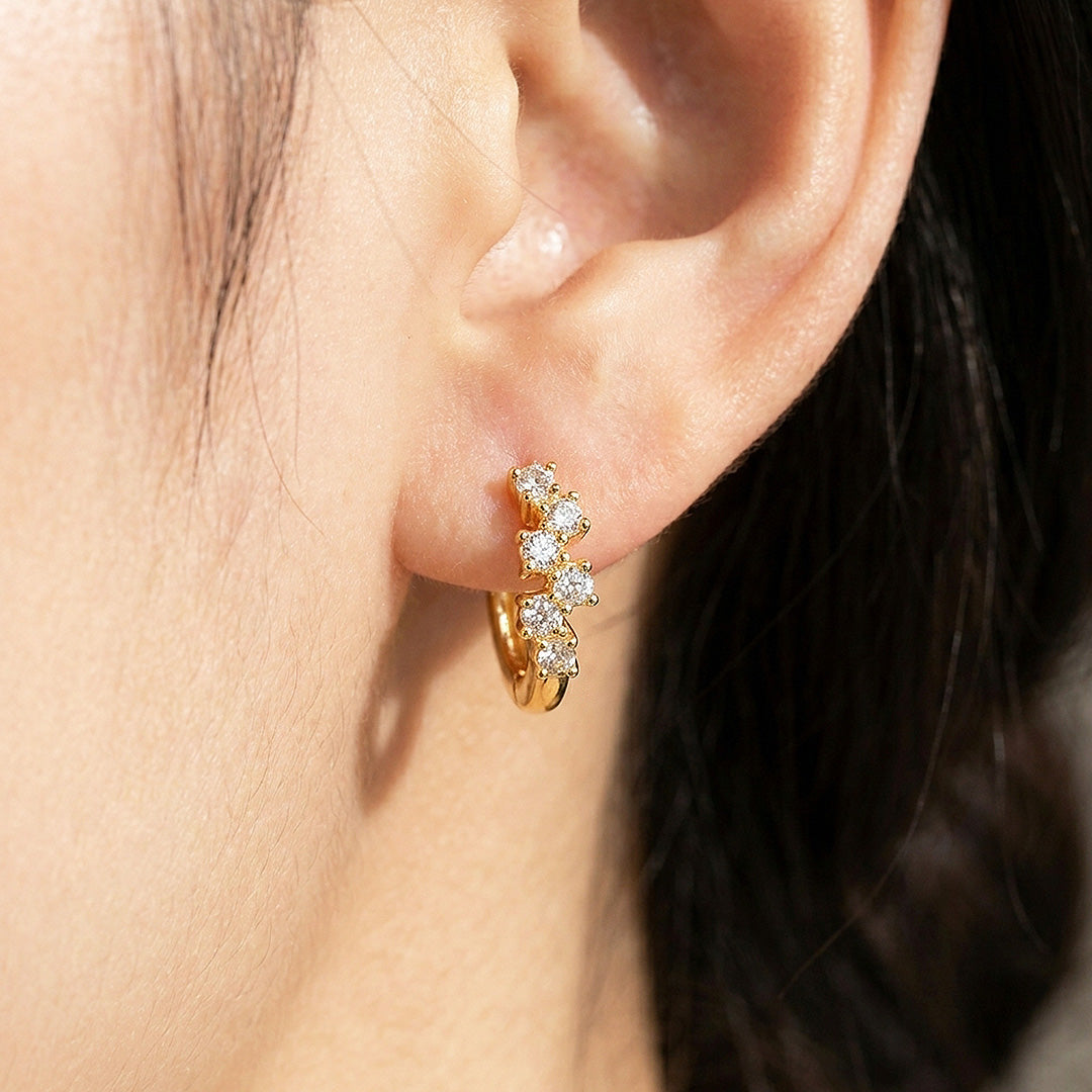 Moissanite Cluster Hoop Earrings | 925 Sterling Silver | PRM8163