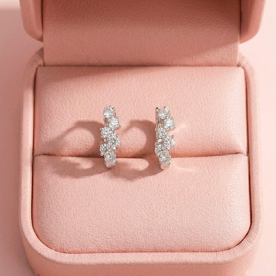 Moissanite Cluster Hoop Earrings | 925 Sterling Silver | PRM8163