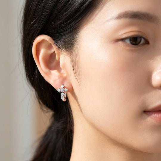 Moissanite Cross Hoop Earrings | 925 Sterling Silver | PRM8164