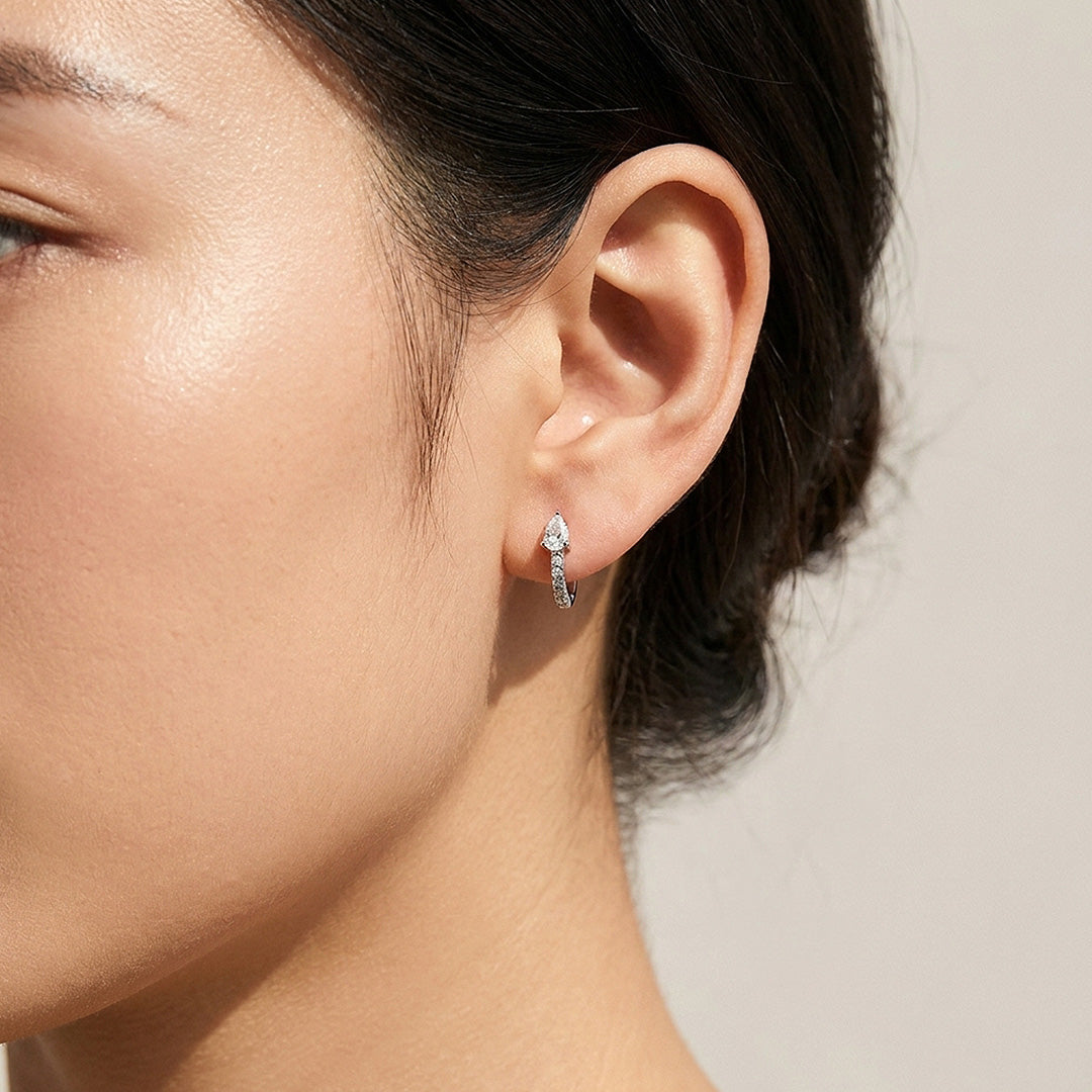 Pear Moissanite Hoop Earrings | 925 Sterling Silver | PRM8168