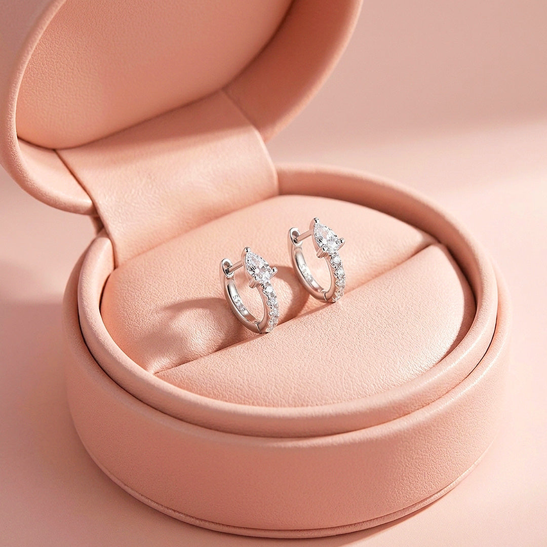 Pear Moissanite Hoop Earrings | 925 Sterling Silver | PRM8168