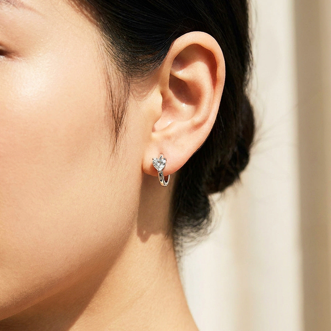 Heart Moissanite Hoop Earrings | 925 Sterling Silver | PRM8170
