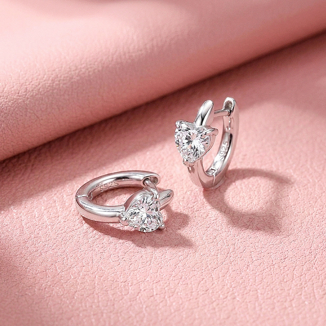Heart Moissanite Hoop Earrings | 925 Sterling Silver | PRM8170
