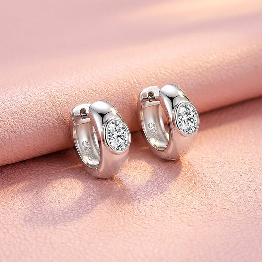 Bezel Set Moissanite Hoop Earrings | 925 Sterling Silver | PRM8171