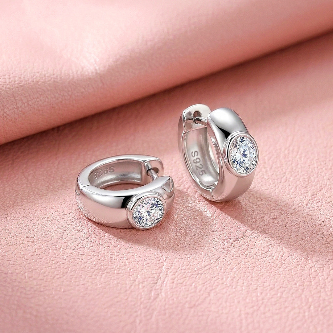 Bezel Set Moissanite Hoop Earrings | 925 Sterling Silver | PRM8171