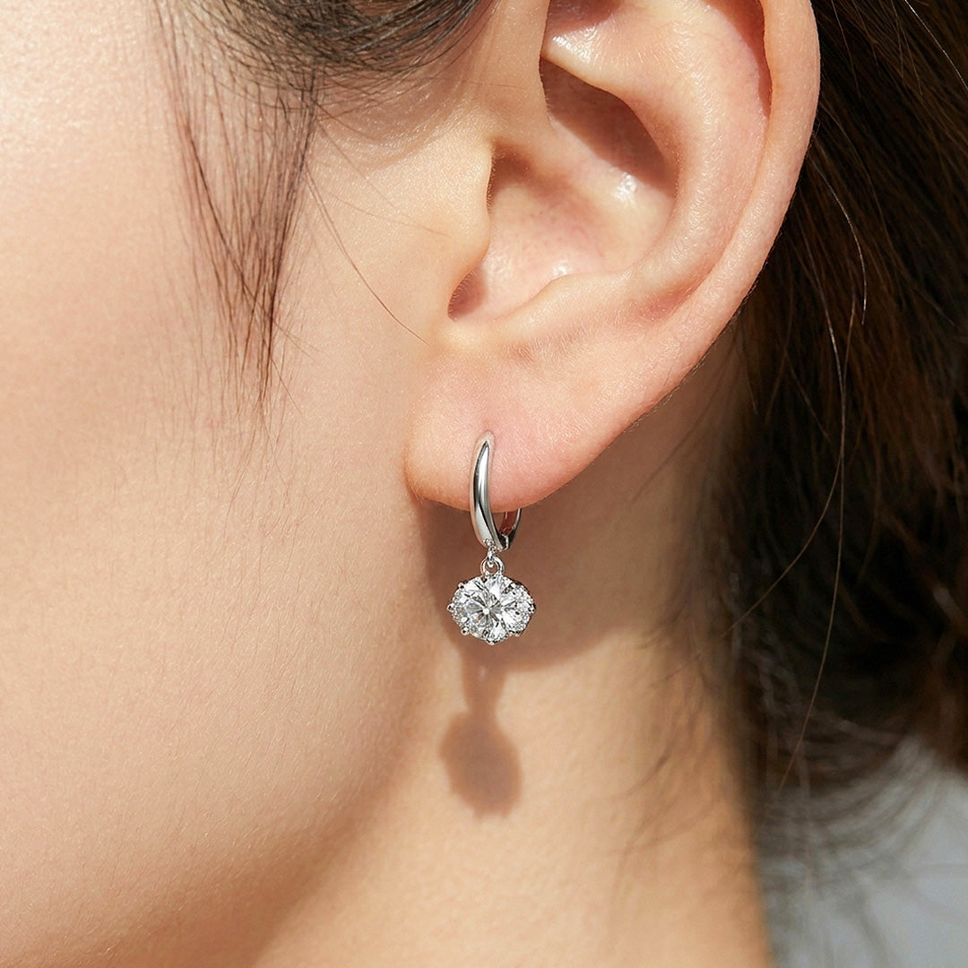 Oval Solitaire Drop Moissanite Earrings | 925 Sterling Silver | PRM8174