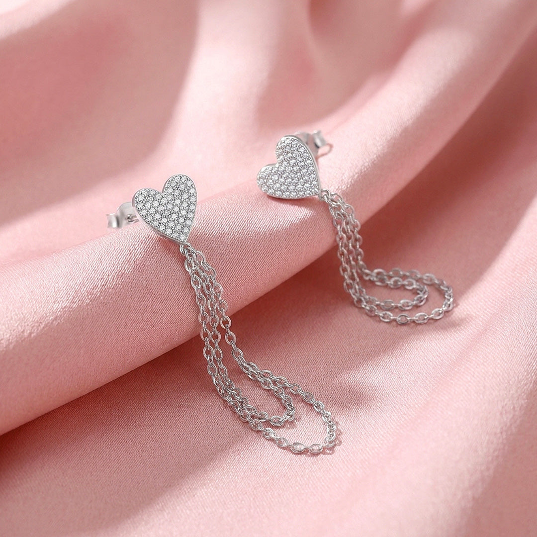 Heart Chain Tassel Earrings | 925 Sterling Silver | PRM8181