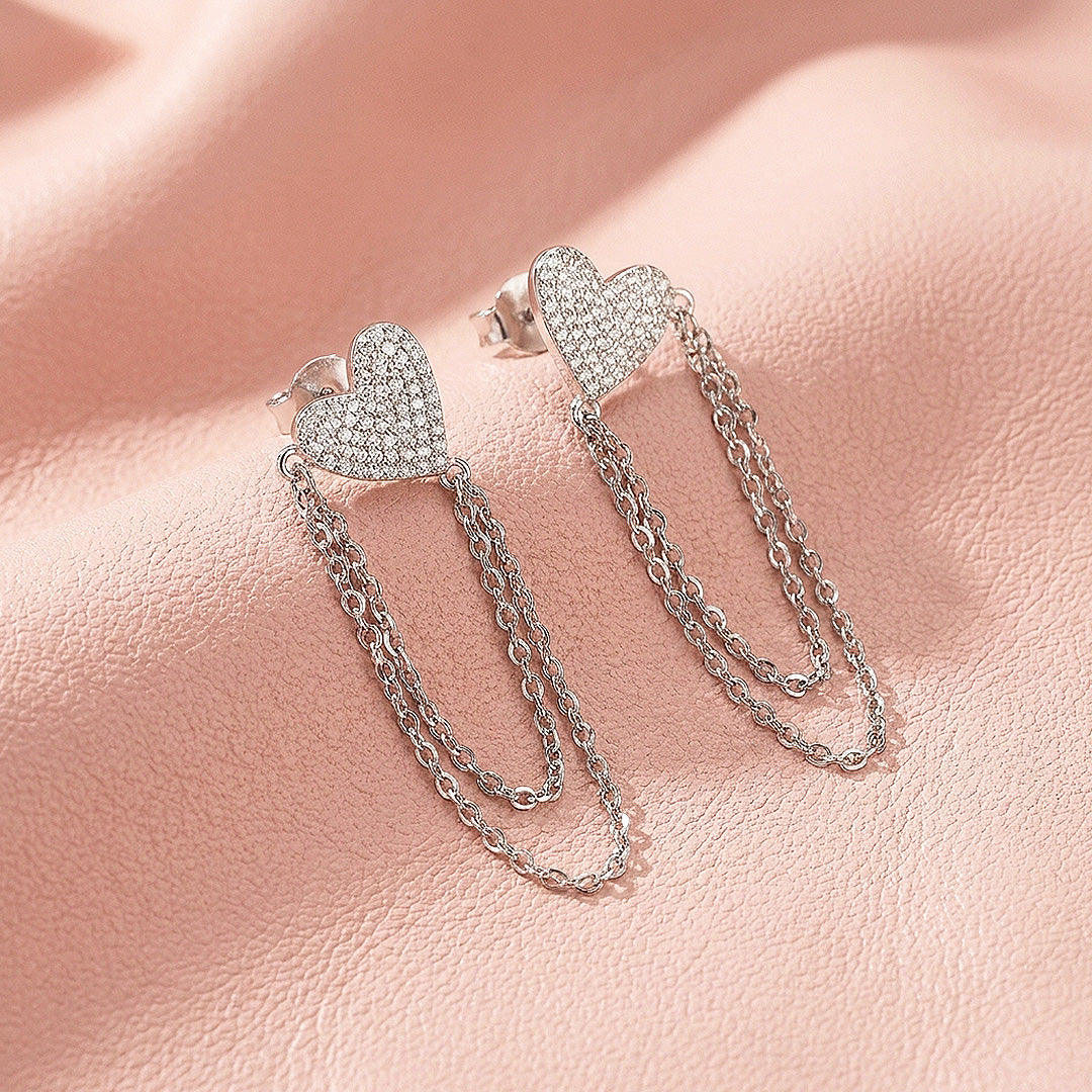 Heart Chain Tassel Earrings | 925 Sterling Silver | PRM8181