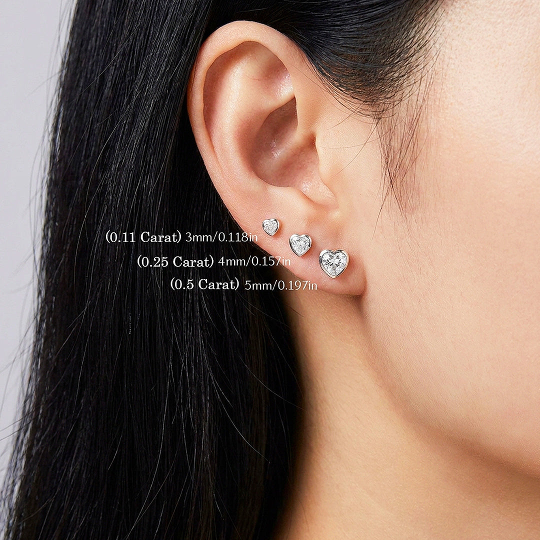 Bezel Heart Moissanite Stud Earrings | 925 Sterling Silver | PRM8182