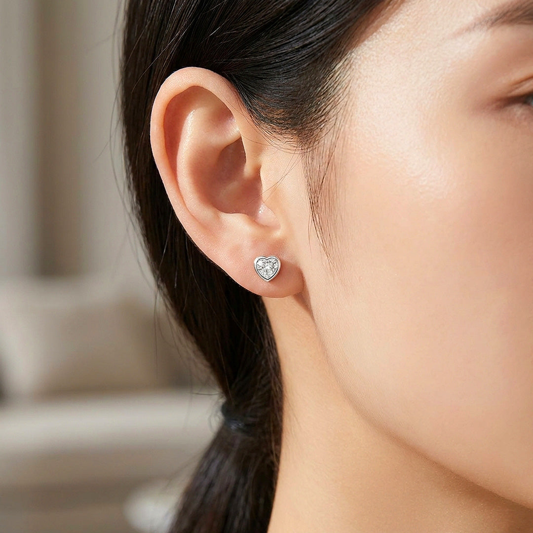 Bezel Heart Moissanite Stud Earrings | 925 Sterling Silver | PRM8182