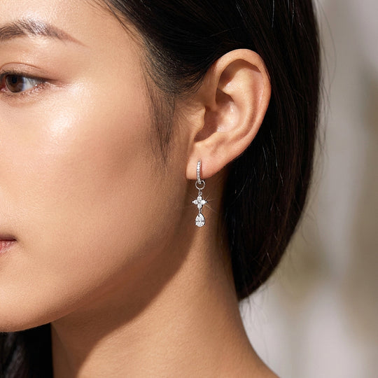 Pear Cut Flower Drop Earrings | Moissanite | 925 Sterling Silver | Prm8183