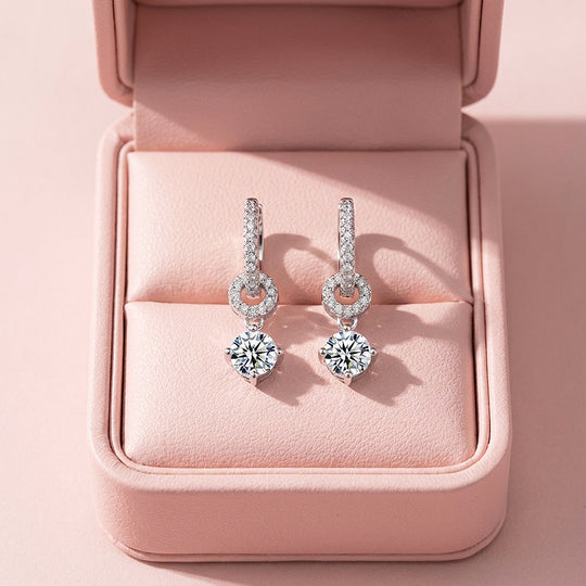 Round Solitaire Drop Huggie Earrings | Moissanite | 925 Sterling Silver | Prm8189