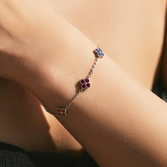Multi-Color Clover Link Bracelet | Diamond Simulant | Prm9104 - Bracelets | Singapore Jewellery, Wedding Rings &amp; Gifts | Same Day Delivery | Tiara.com.sg