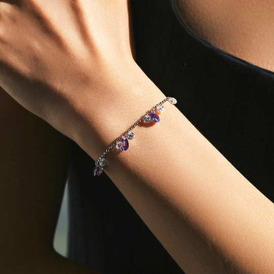 Purple Teardrop Link Bracelet | Diamond Simulant | Prm9108 - Bracelets | Singapore Jewellery, Wedding Rings &amp; Gifts | Same Day Delivery | Tiara.com.sg