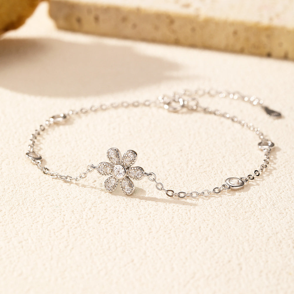 Floral Halo Link Bracelet | Diamond Simulant | Prm9111 - Bracelets | Singapore Jewellery, Wedding Rings & Gifts | Same Day Delivery | Tiara.com.sg