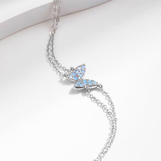 Blue Opal Butterfly Double-Strand Bracelet | Diamond Simulant | Prm9112 - Bracelets | Singapore Jewellery, Wedding Rings &amp; Gifts | Same Day Delivery | Tiara.com.sg