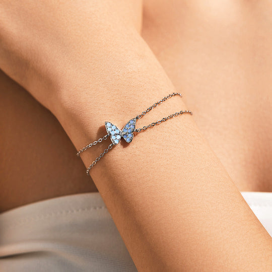 Blue Opal Butterfly Double-Strand Bracelet | Diamond Simulant | Prm9112 - Bracelets | Singapore Jewellery, Wedding Rings &amp; Gifts | Same Day Delivery | Tiara.com.sg