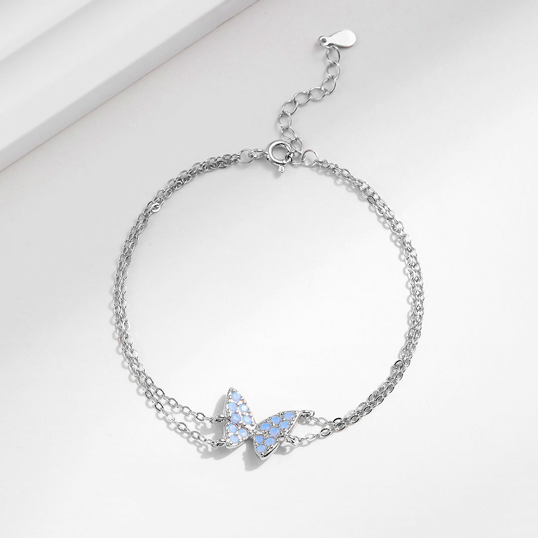 Blue Opal Butterfly Double-Strand Bracelet | Diamond Simulant | Prm9112 - Bracelets | Singapore Jewellery, Wedding Rings &amp; Gifts | Same Day Delivery | Tiara.com.sg