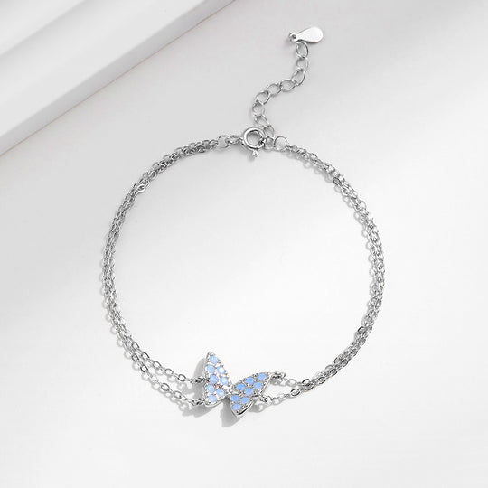 Blue Opal Butterfly Double-Strand Bracelet | Diamond Simulant | Prm9112 - Bracelets | Singapore Jewellery, Wedding Rings &amp; Gifts | Same Day Delivery | Tiara.com.sg