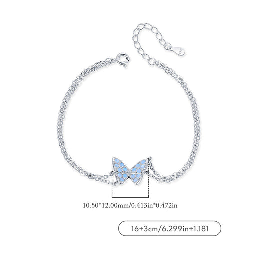 Blue Opal Butterfly Double-Strand Bracelet | Diamond Simulant | Prm9112 - Bracelets | Singapore Jewellery, Wedding Rings &amp; Gifts | Same Day Delivery | Tiara.com.sg