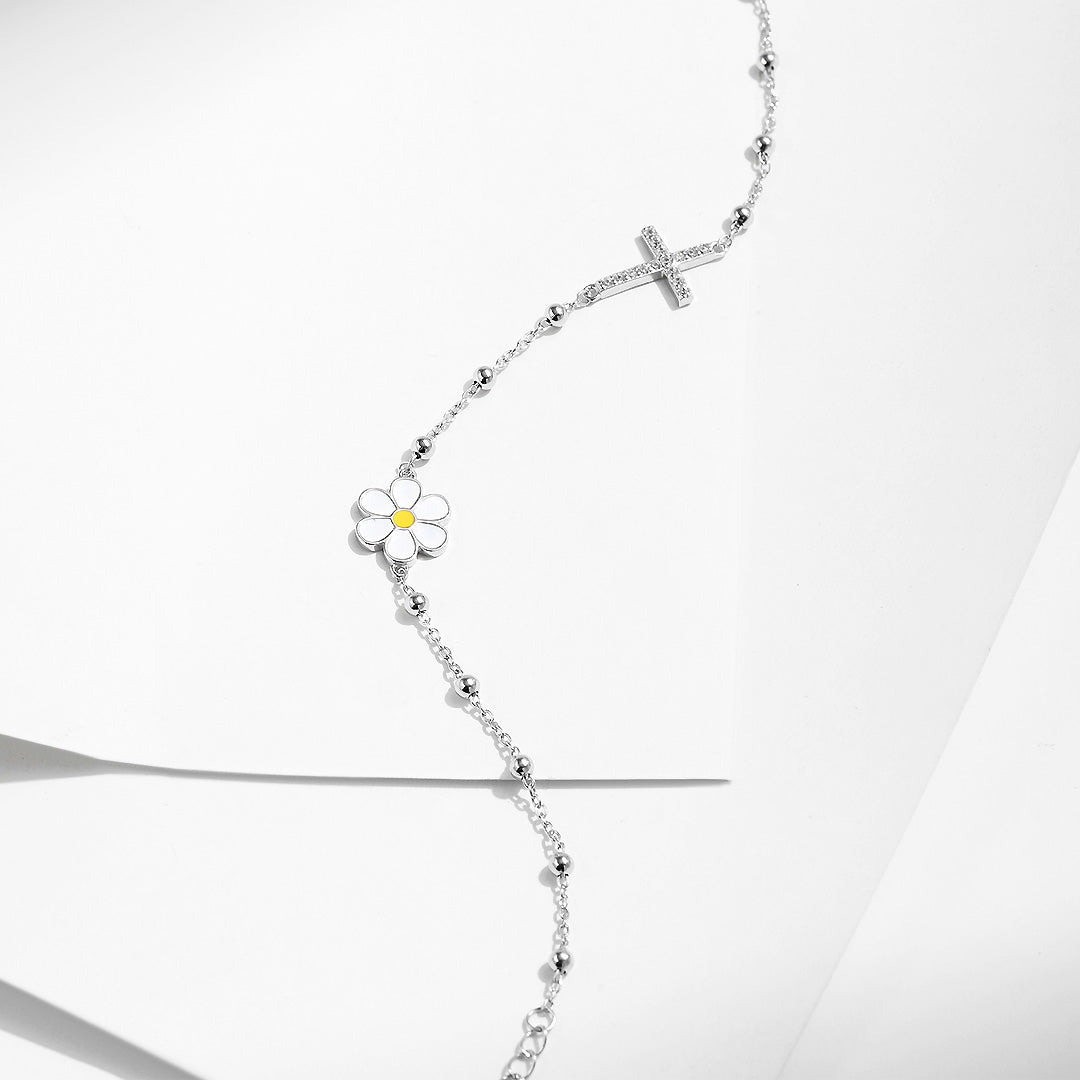 Daisy Cross Bead Link Bracelet | Diamond Simulant | 925 Sterling Silver | Prm9113 - Bracelets | Singapore Jewellery, Wedding Rings &amp; Gifts | Same Day Delivery | Tiara.com.sg