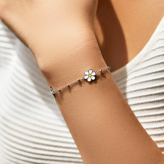 Daisy Cross Bead Link Bracelet | Diamond Simulant | 925 Sterling Silver | Prm9113 - Bracelets | Singapore Jewellery, Wedding Rings &amp; Gifts | Same Day Delivery | Tiara.com.sg