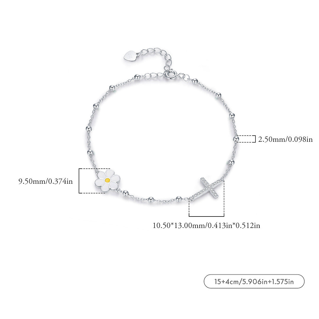 Daisy Cross Bead Link Bracelet | Diamond Simulant | 925 Sterling Silver | Prm9113 - Bracelets | Singapore Jewellery, Wedding Rings &amp; Gifts | Same Day Delivery | Tiara.com.sg