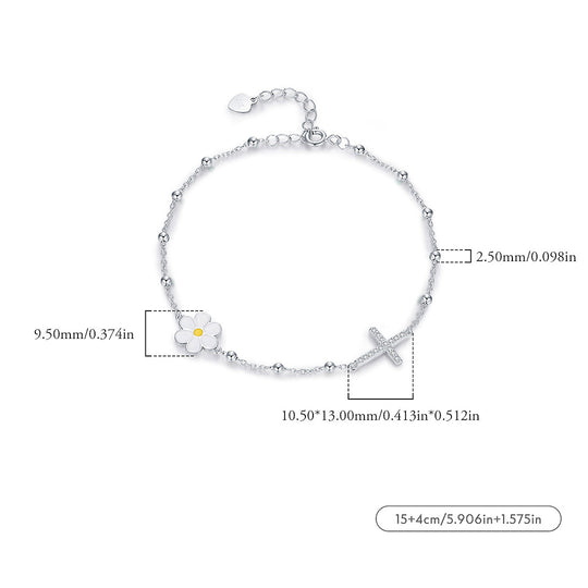 Daisy Cross Bead Link Bracelet | Diamond Simulant | 925 Sterling Silver | Prm9113 - Bracelets | Singapore Jewellery, Wedding Rings &amp; Gifts | Same Day Delivery | Tiara.com.sg