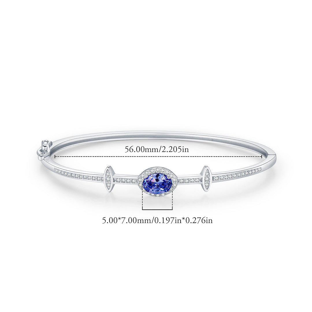 Sapphire Blue Oval Halo Bangle | Diamond Simulant | Prm9118 - Bracelets | Singapore Jewellery, Wedding Rings &amp; Gifts | Same Day Delivery | Tiara.com.sg