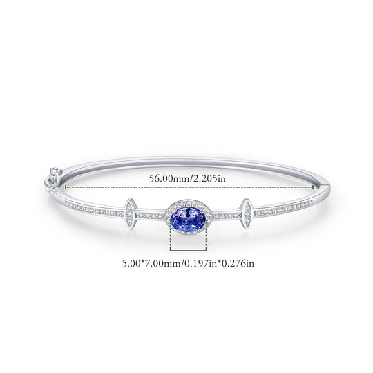 Sapphire Blue Oval Halo Bangle | Diamond Simulant | Prm9118 - Bracelets | Singapore Jewellery, Wedding Rings &amp; Gifts | Same Day Delivery | Tiara.com.sg