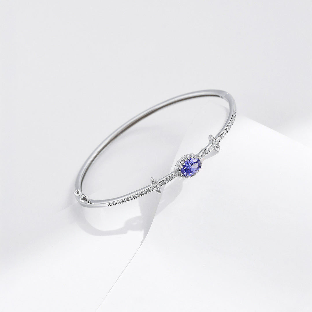 Sapphire Blue Oval Halo Bangle | Diamond Simulant | Prm9118 - Bracelets | Singapore Jewellery, Wedding Rings &amp; Gifts | Same Day Delivery | Tiara.com.sg