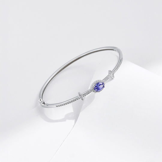 Sapphire Blue Oval Halo Bangle | Diamond Simulant | Prm9118 - Bracelets | Singapore Jewellery, Wedding Rings &amp; Gifts | Same Day Delivery | Tiara.com.sg