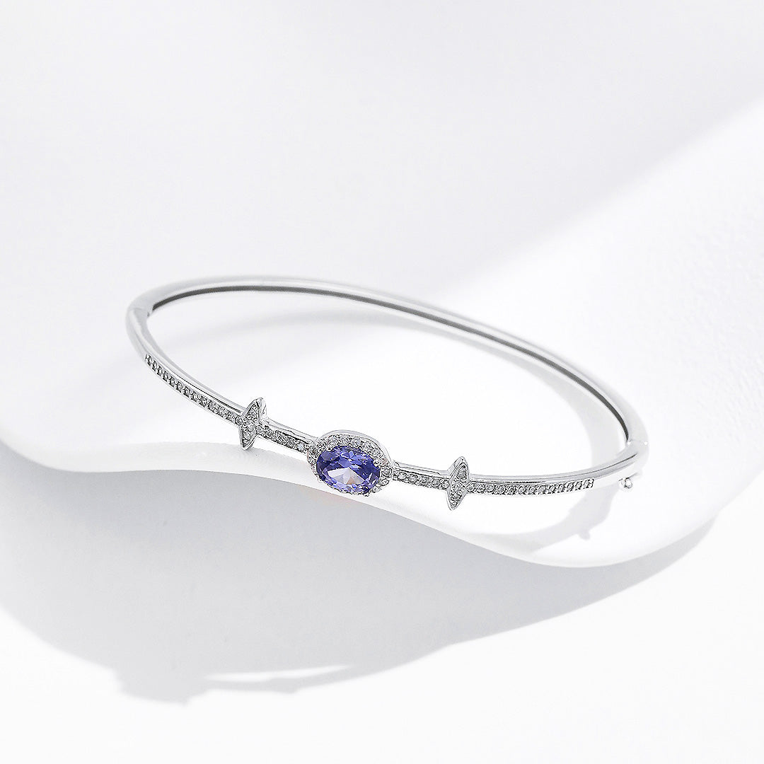 Sapphire Blue Oval Halo Bangle | Diamond Simulant | Prm9118 - Bracelets | Singapore Jewellery, Wedding Rings &amp; Gifts | Same Day Delivery | Tiara.com.sg