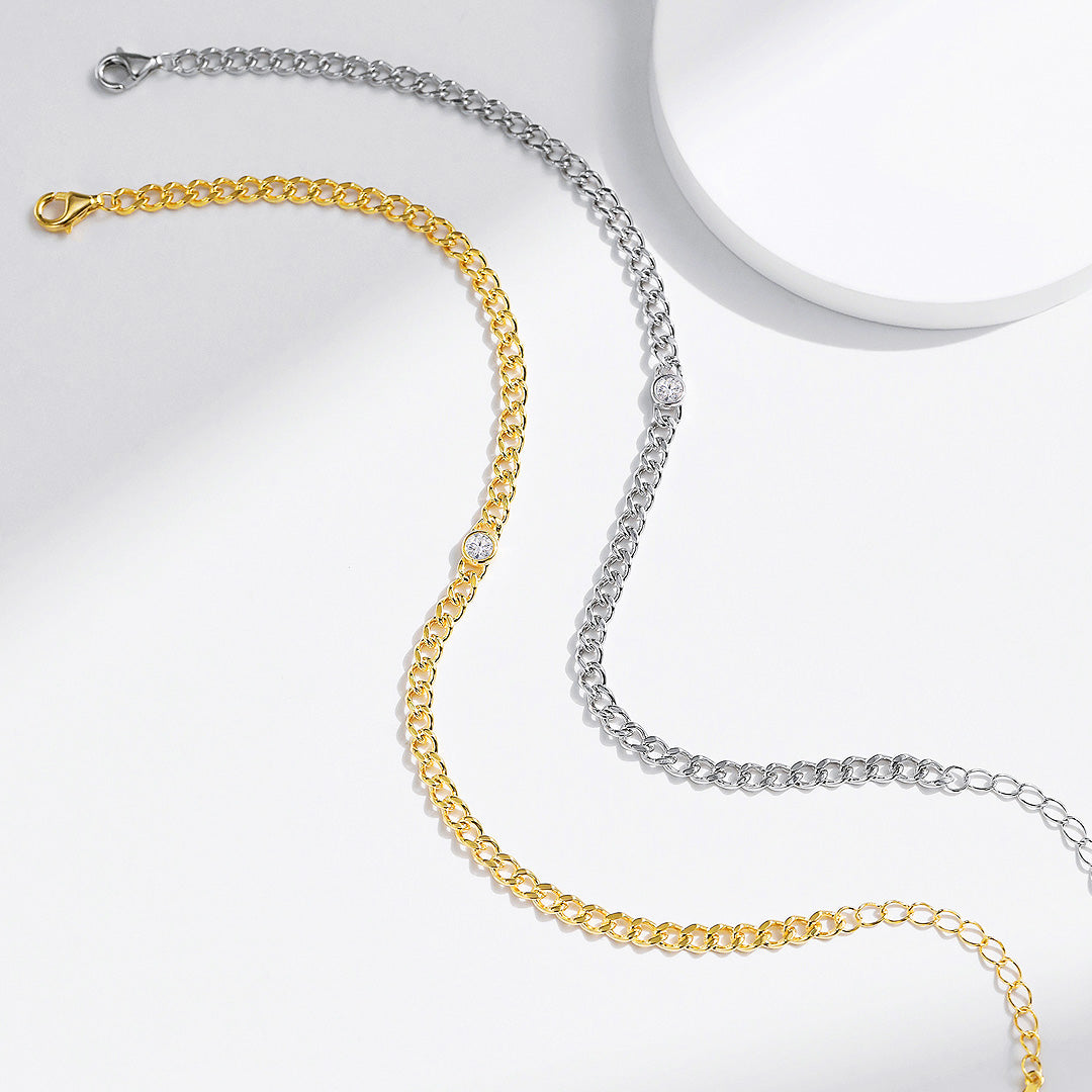 Bezel Solitaire Curb Link Bracelet | Moissanite | Prm9120 - Bracelets | Singapore Jewellery, Wedding Rings &amp; Gifts | Same Day Delivery | Tiara.com.sg