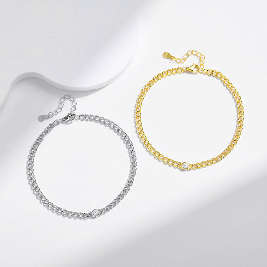 Bezel Solitaire Curb Link Bracelet | Moissanite | Prm9120 - Bracelets | Singapore Jewellery, Wedding Rings &amp; Gifts | Same Day Delivery | Tiara.com.sg