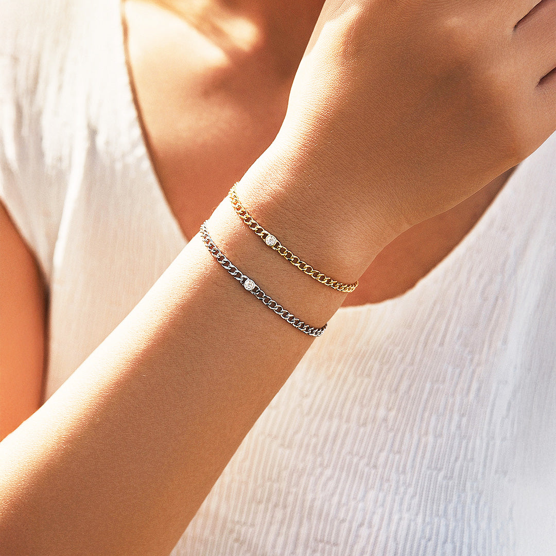 Bezel Solitaire Curb Link Bracelet | Moissanite | Prm9120 - Bracelets | Singapore Jewellery, Wedding Rings &amp; Gifts | Same Day Delivery | Tiara.com.sg