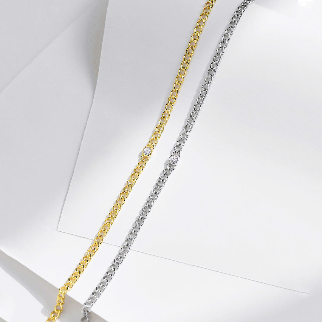Bezel Solitaire Curb Link Bracelet | Moissanite | Prm9120 - Bracelets | Singapore Jewellery, Wedding Rings &amp; Gifts | Same Day Delivery | Tiara.com.sg