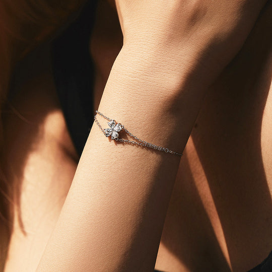 Clover Double-Strand Bracelet | Diamond Simulant | Prm9122 - Bracelets | Singapore Jewellery, Wedding Rings &amp; Gifts | Same Day Delivery | Tiara.com.sg