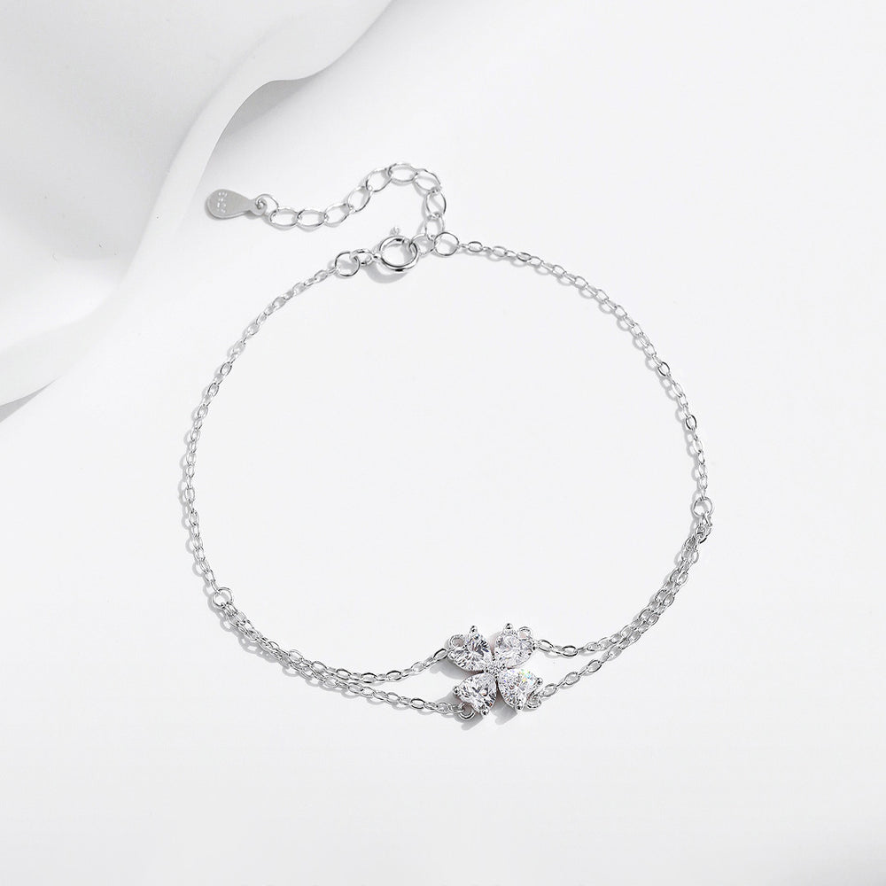 Clover Double-Strand Bracelet | Diamond Simulant | Prm9122 - Bracelets | Singapore Jewellery, Wedding Rings & Gifts | Same Day Delivery | Tiara.com.sg