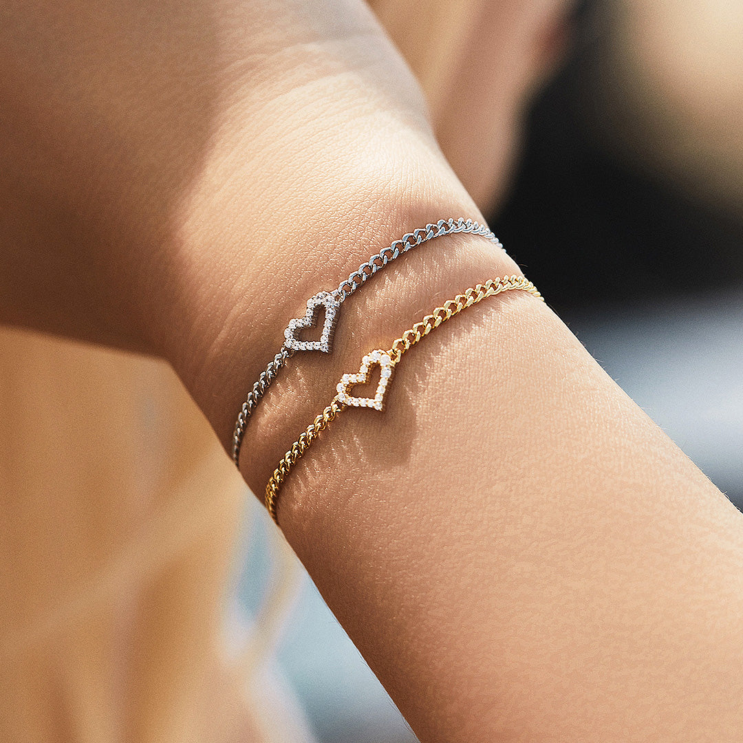 Open Heart Curb Chain Bracelet | Moissanite | Prm9124 - Bracelets | Singapore Jewellery, Wedding Rings & Gifts | Same Day Delivery | Tiara.com.sg