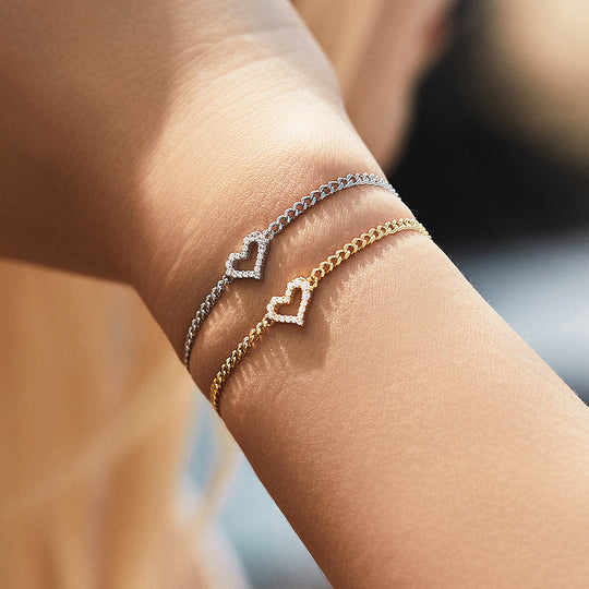 Open Heart Curb Chain Bracelet | Moissanite | Prm9124 - Bracelets | Singapore Jewellery, Wedding Rings &amp; Gifts | Same Day Delivery | Tiara.com.sg