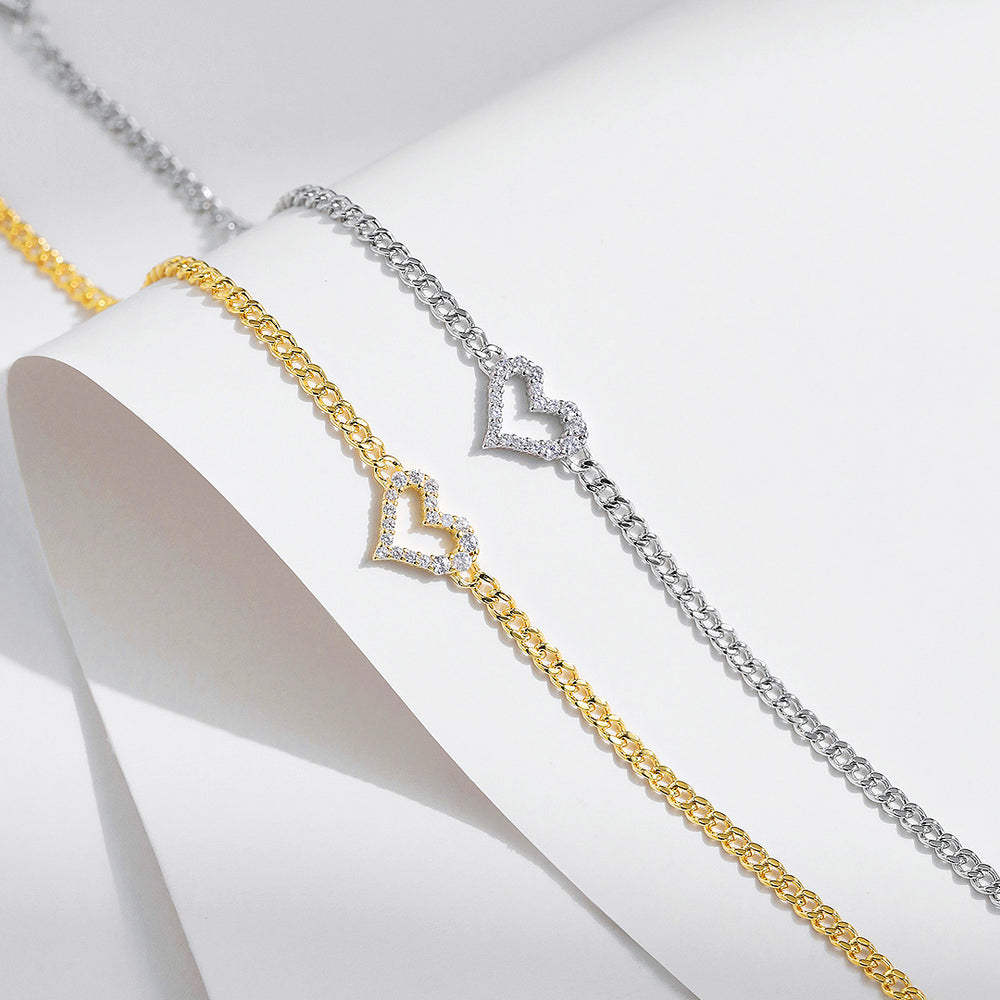 Open Heart Curb Chain Bracelet | Moissanite | Prm9124 - Bracelets | Singapore Jewellery, Wedding Rings & Gifts | Same Day Delivery | Tiara.com.sg
