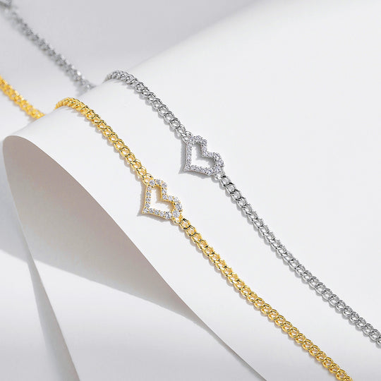 Open Heart Curb Chain Bracelet | Moissanite | Prm9124 - Bracelets | Singapore Jewellery, Wedding Rings &amp; Gifts | Same Day Delivery | Tiara.com.sg