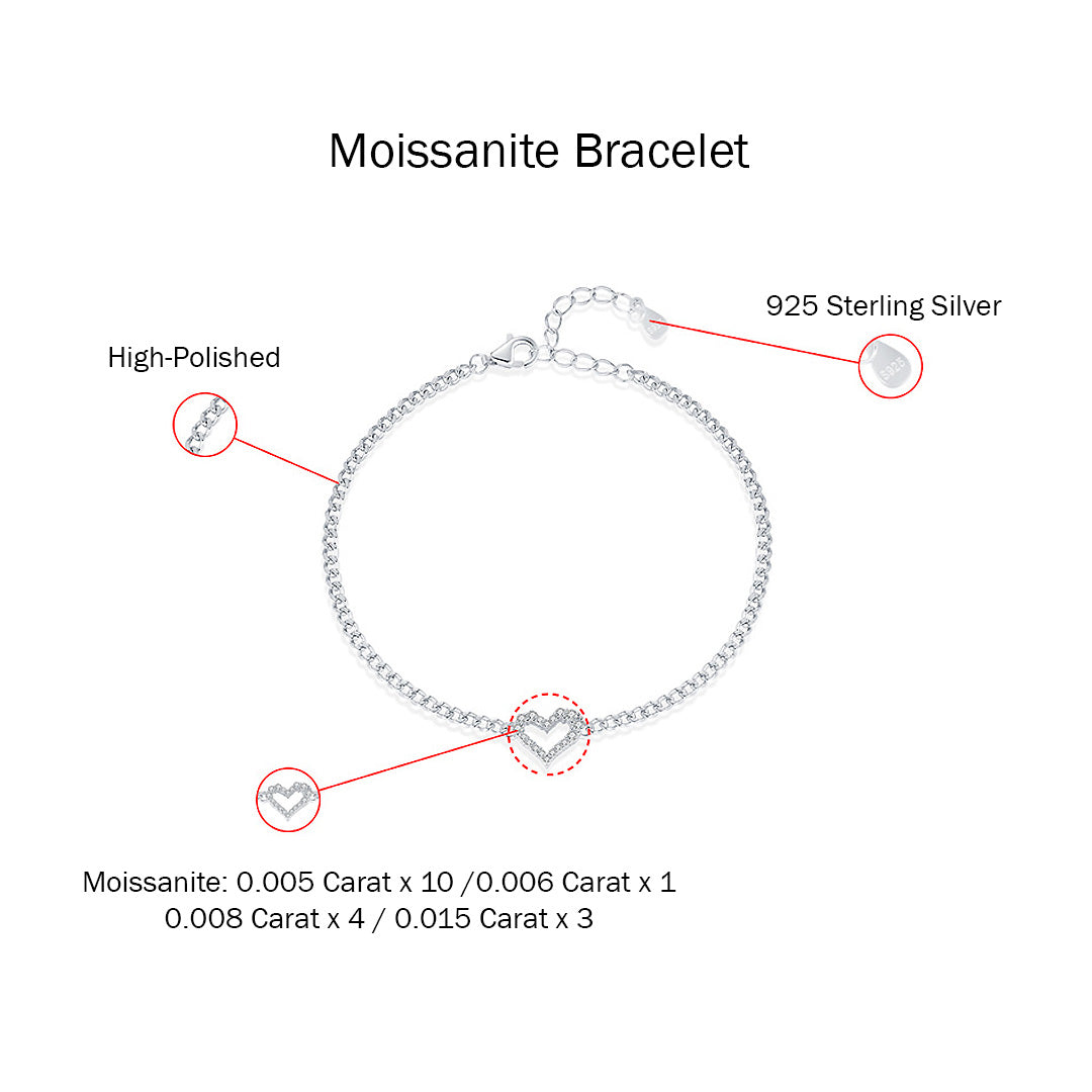 Open Heart Curb Chain Bracelet | Moissanite | Prm9124 - Bracelets | Singapore Jewellery, Wedding Rings &amp; Gifts | Same Day Delivery | Tiara.com.sg