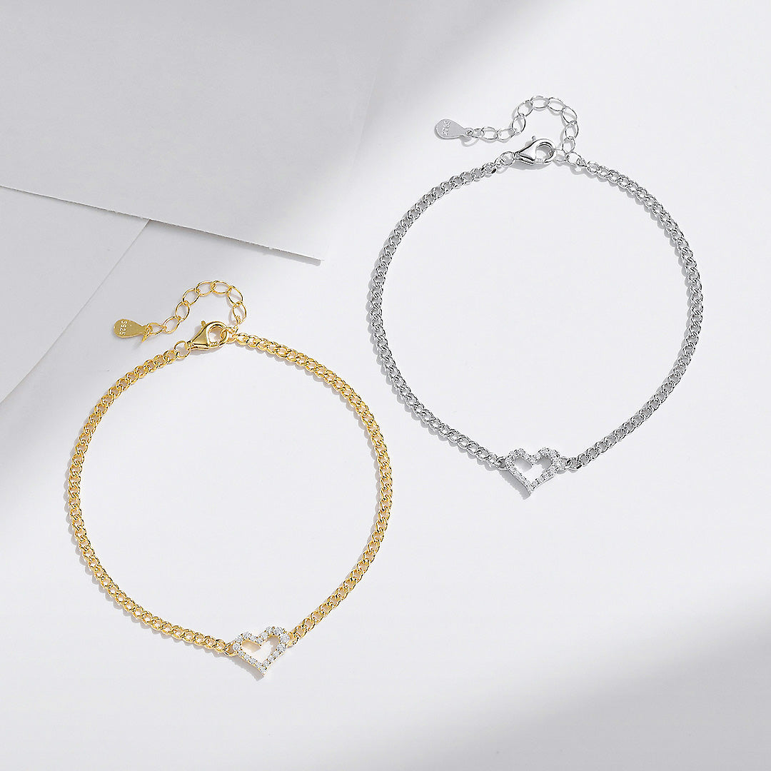 Open Heart Curb Chain Bracelet | Moissanite | Prm9124 - Bracelets | Singapore Jewellery, Wedding Rings &amp; Gifts | Same Day Delivery | Tiara.com.sg
